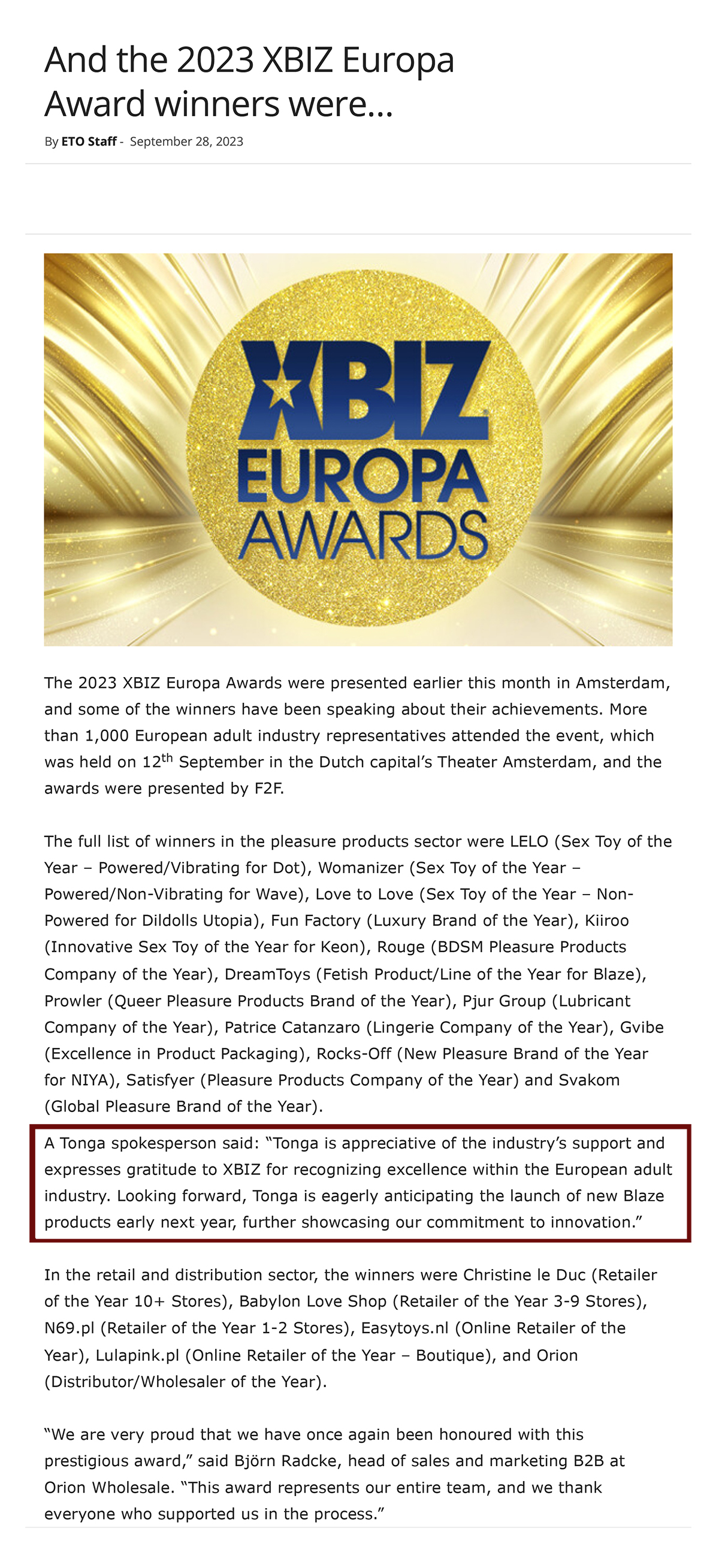 2023-09 ETO Online - 2023 XBIZ Europa Award Winners